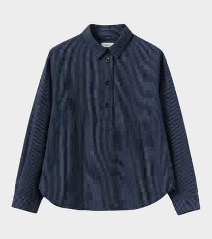 Railroad Stripe Popover Smock Shirt Denim Blue