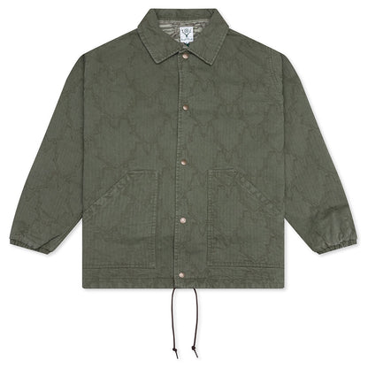 Coach Jacket - Skull Quilting Herringbone Olive