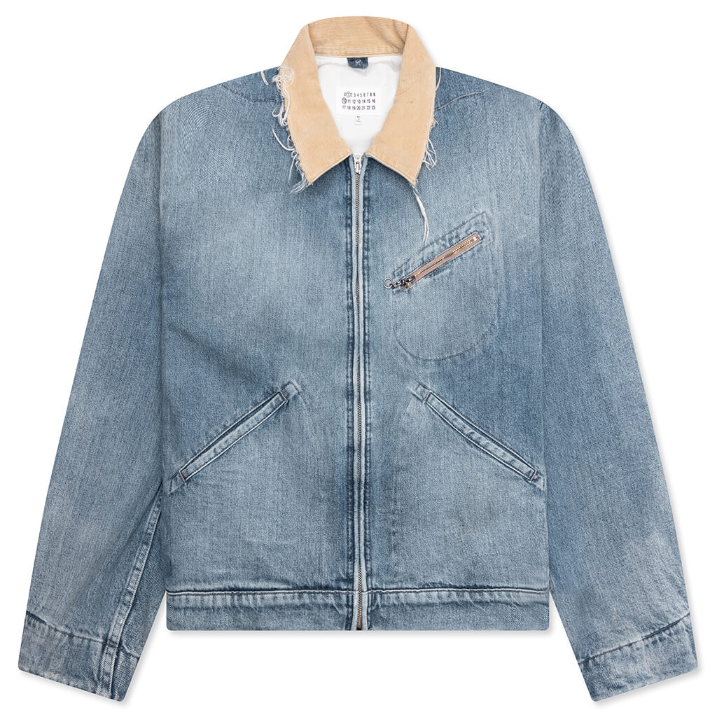 Denim Jacket with Corduroy Collar - Light Blue