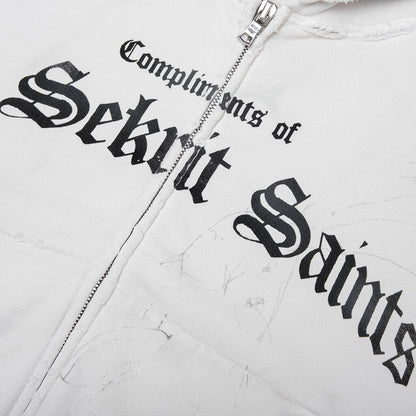 Stamp Zip-Up Hoodie - Vintage White