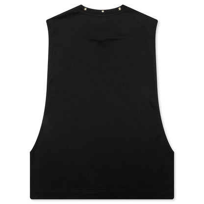 Star Print Sleeveless Big Armhole T-Shirt - Black