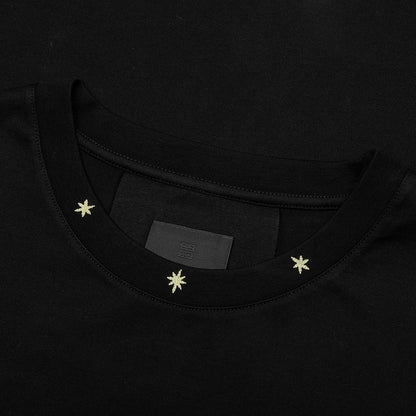 Star Print Sleeveless Big Armhole T-Shirt - Black