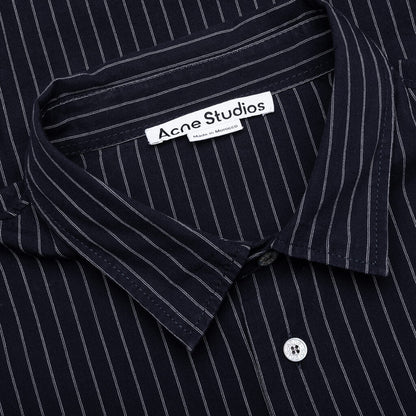 Stripe Button-Up Shirt - Navy/White
