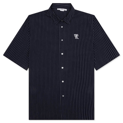 Stripe Button-Up Shirt - Navy/White