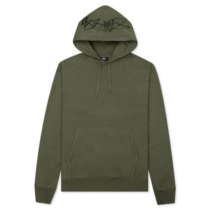 Back Hood Applique Hoodie - Olive