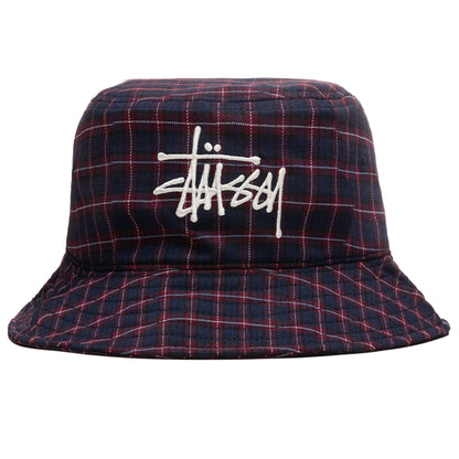 Basic Plaid Bucket Hat - Navy