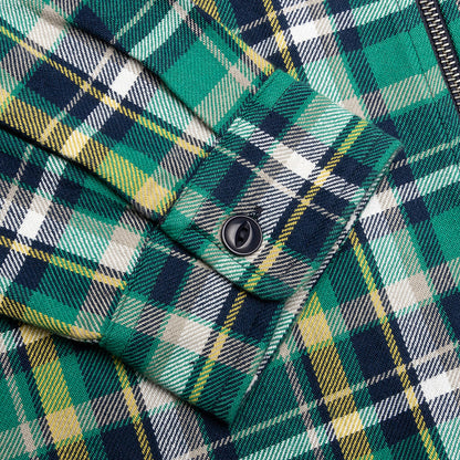 Classic Zip Up Plaid L/S Shirt - Green