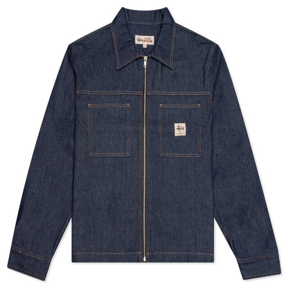 Denim Zip Up Work Shirt - Indigo