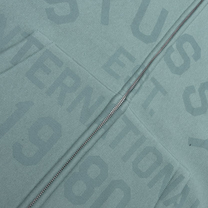 Established Printed Zip Hoodie - Grey Green