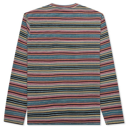 Printed Multi Stripe L/S Crew - Khaki
