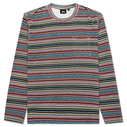 Printed Multi Stripe L/S Crew - Khaki