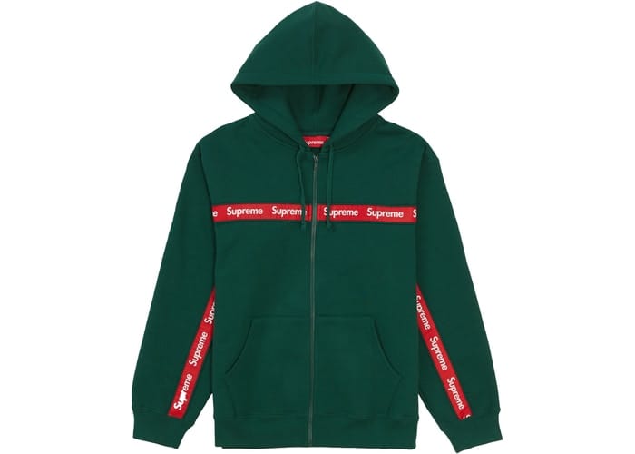TEXT STRIPE ZIP-UP HOODED SWEATSHIRT DARK GREEN