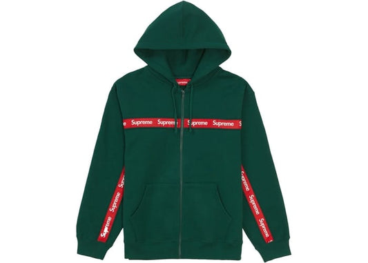 TEXT STRIPE ZIP-UP HOODED SWEATSHIRT DARK GREEN