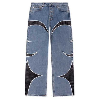 Leather Washing Denim Pants - Blue