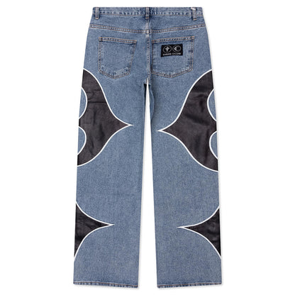 Leather Washing Denim Pants - Blue