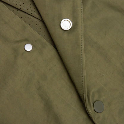 Textured Nylon Hooded Coaches Jacket - Military