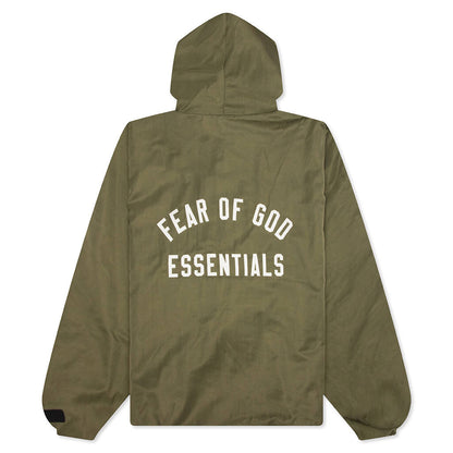 Textured Nylon Hooded Coaches Jacket - Military