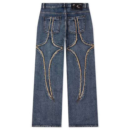 Tribal Denim Pants - Blue