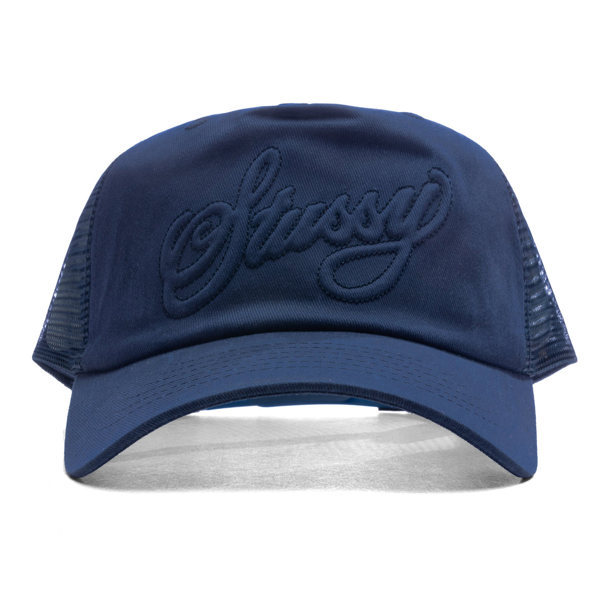 Waxed Cursive Stitched Trucker Snapback - Navy