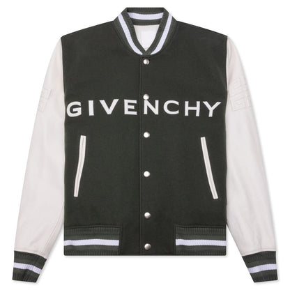 Varsity Wool & Grained Leather - Greyish Green