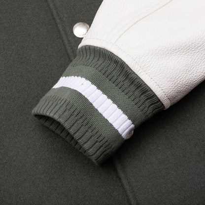 Varsity Wool & Grained Leather - Greyish Green
