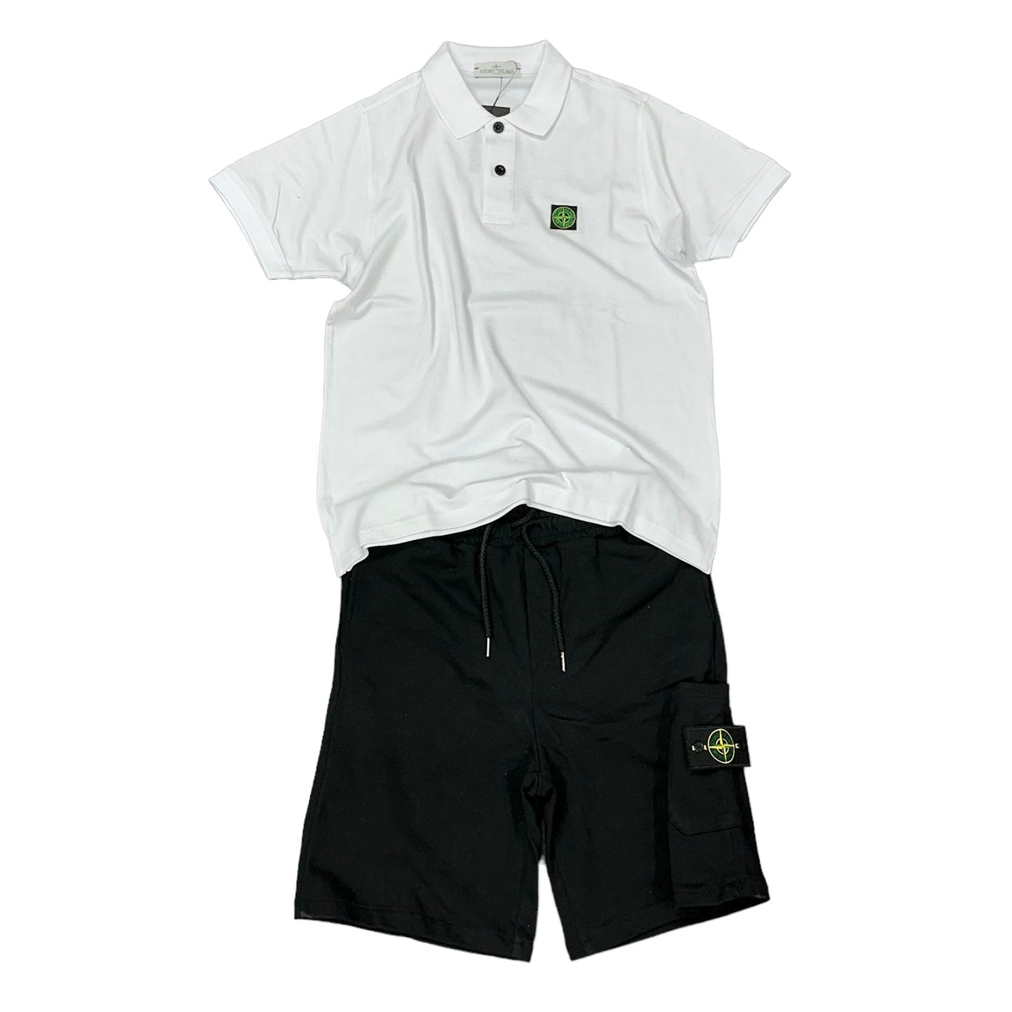 COMPLETO STONE ISLAND MAGLIA BIANCA + PANTALONE NERO