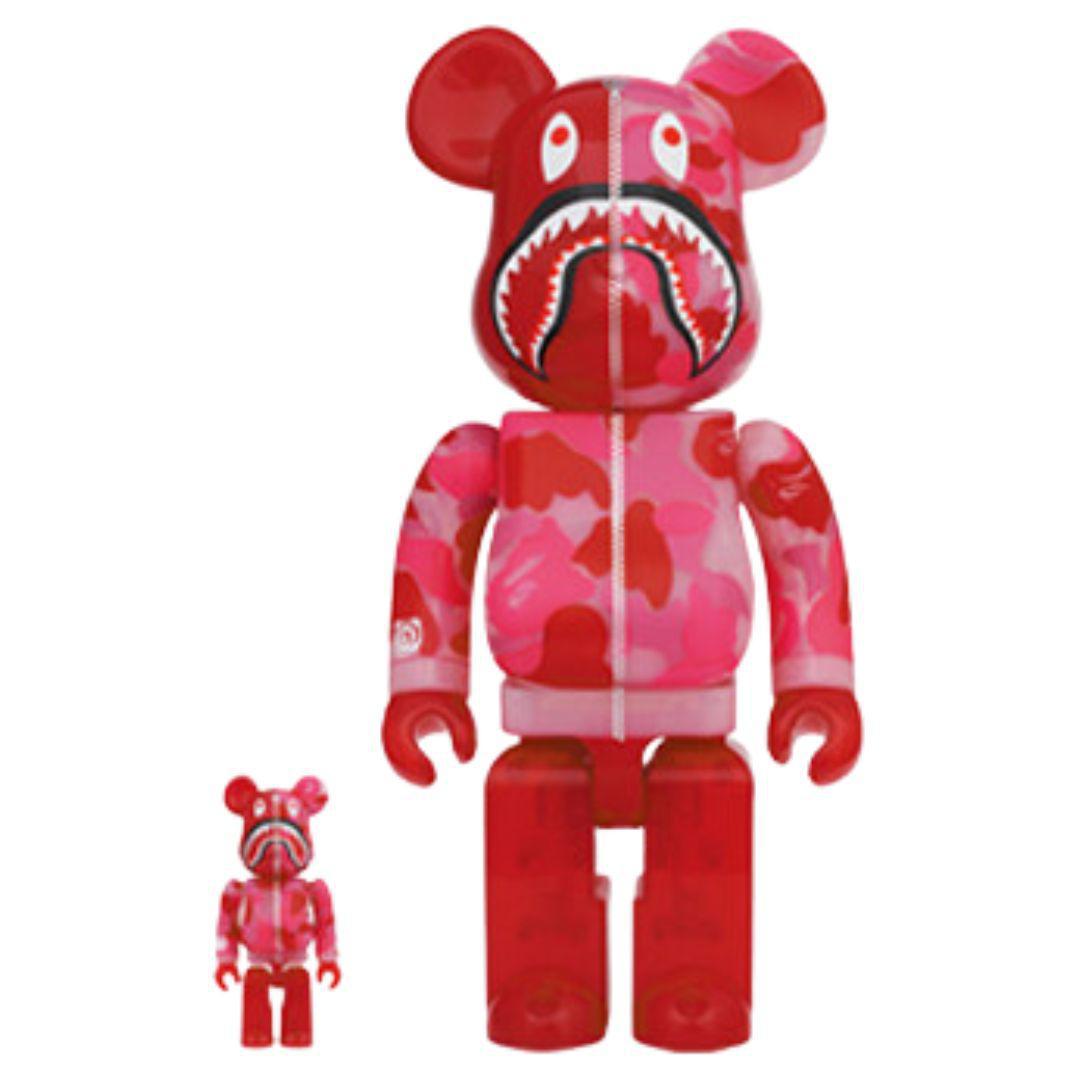 BEARBRICK X BAPE ABC CAMO SHARK 400% & 100% SET RED/PINK