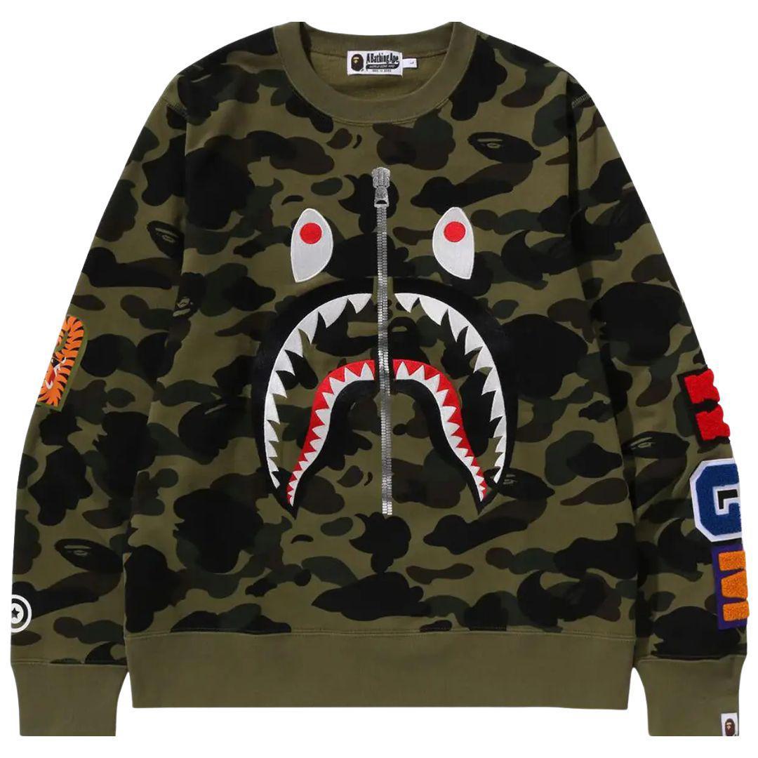 BAPE 1ST CAMO SHARK CREWNECK GREEN