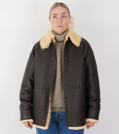 Shearling Shirt Jacket Coffee Brown/Pale Yellow