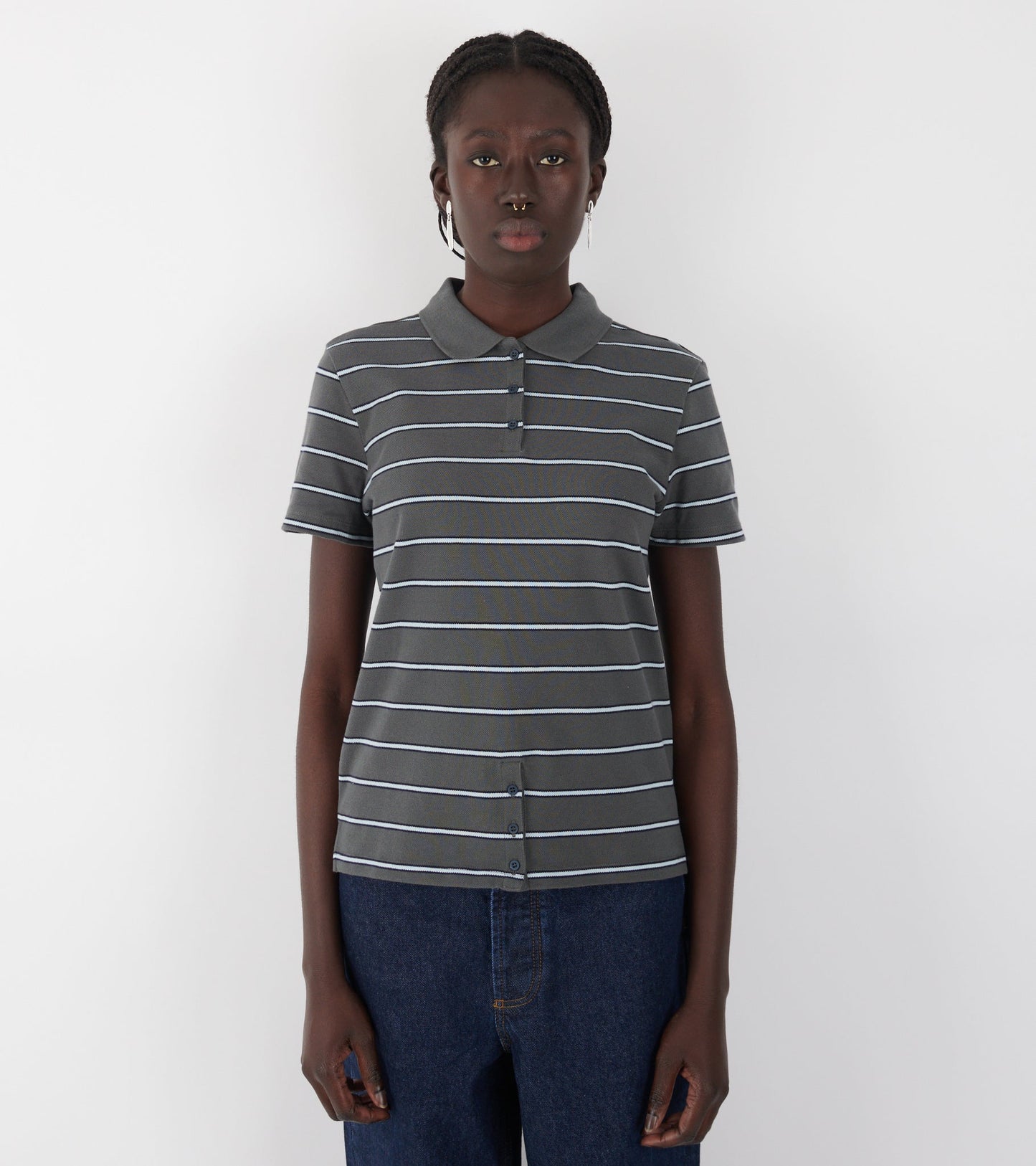 Julieta Striped S/S Polo Dark Grey