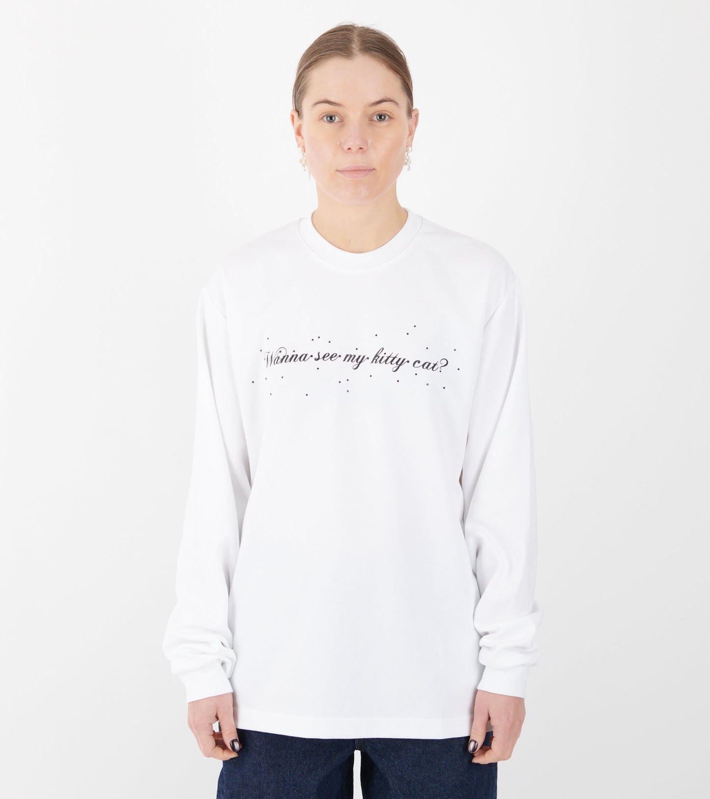 Oversized L/S Cat T-shirt White