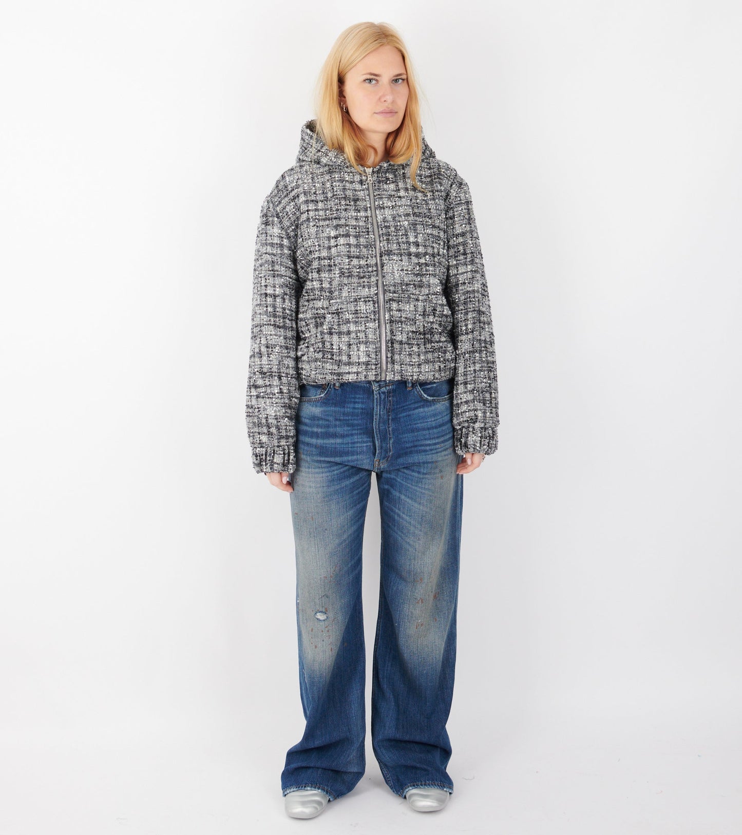 Bouclé Hooded Zip-up Jacket Classic Grey