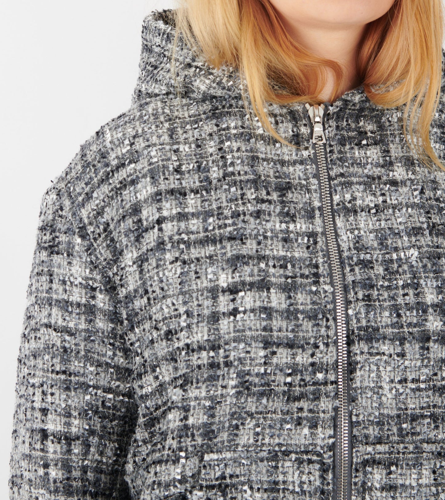 Bouclé Hooded Zip-up Jacket Classic Grey
