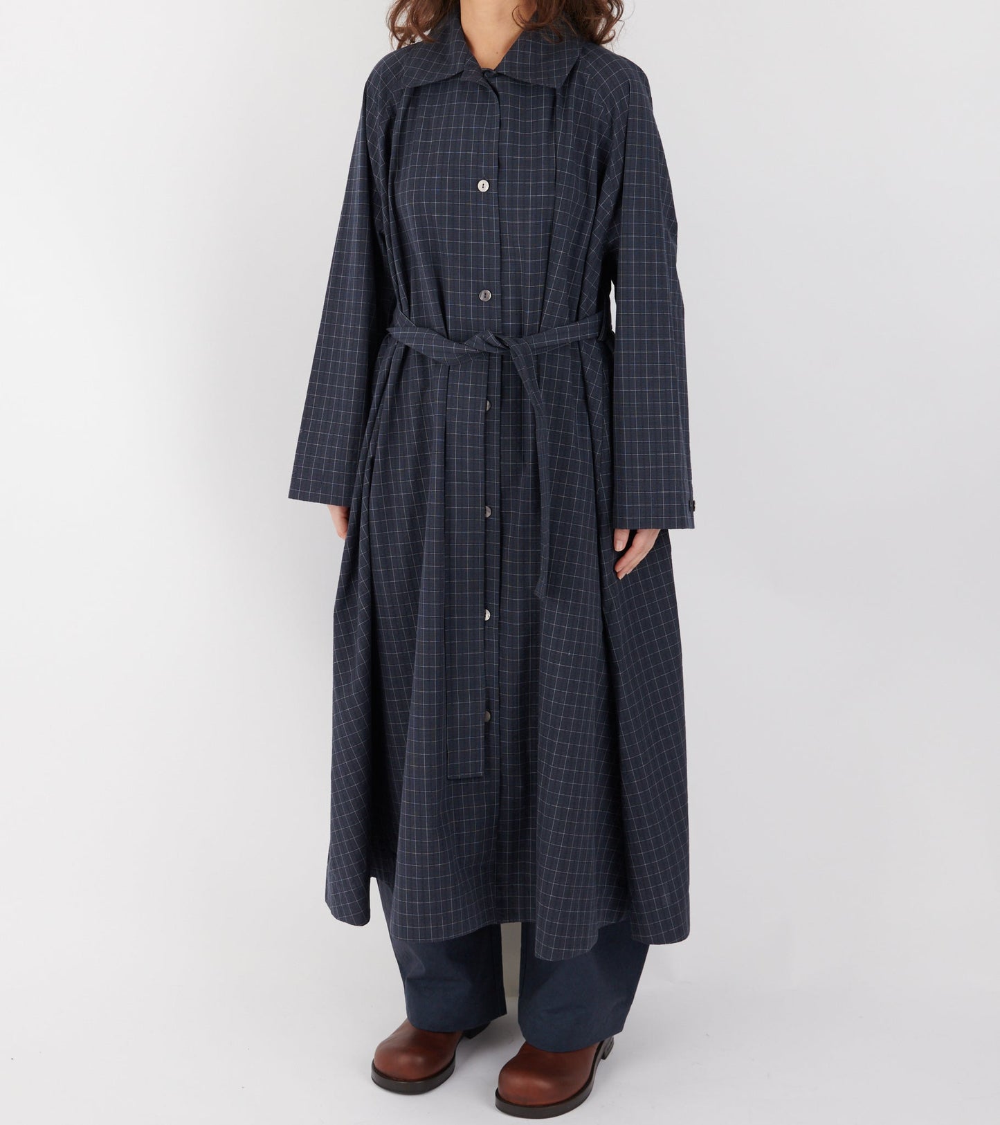 Japanese Cotton Seersucker Kit Dress Navy Check
