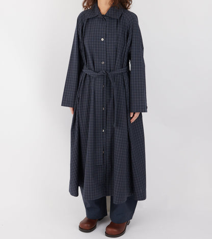 Japanese Cotton Seersucker Kit Dress Navy Check