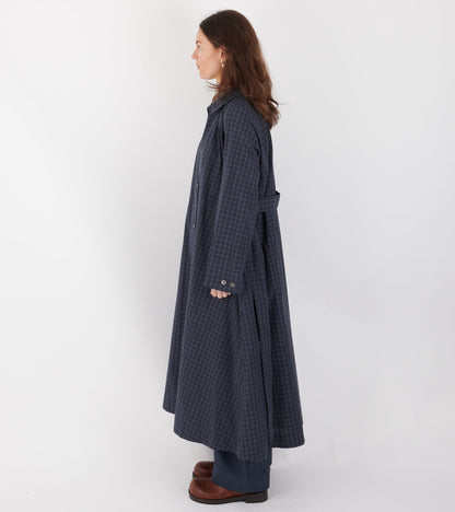 Japanese Cotton Seersucker Kit Dress Navy Check