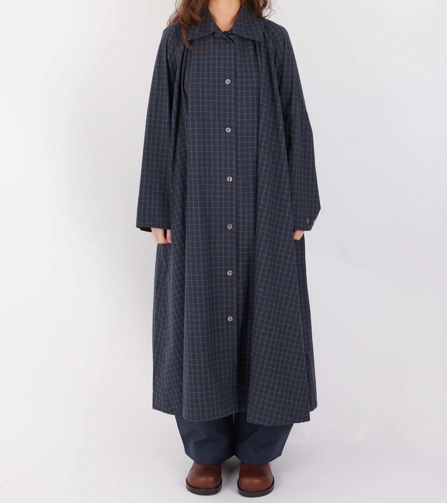 Japanese Cotton Seersucker Kit Dress Navy Check