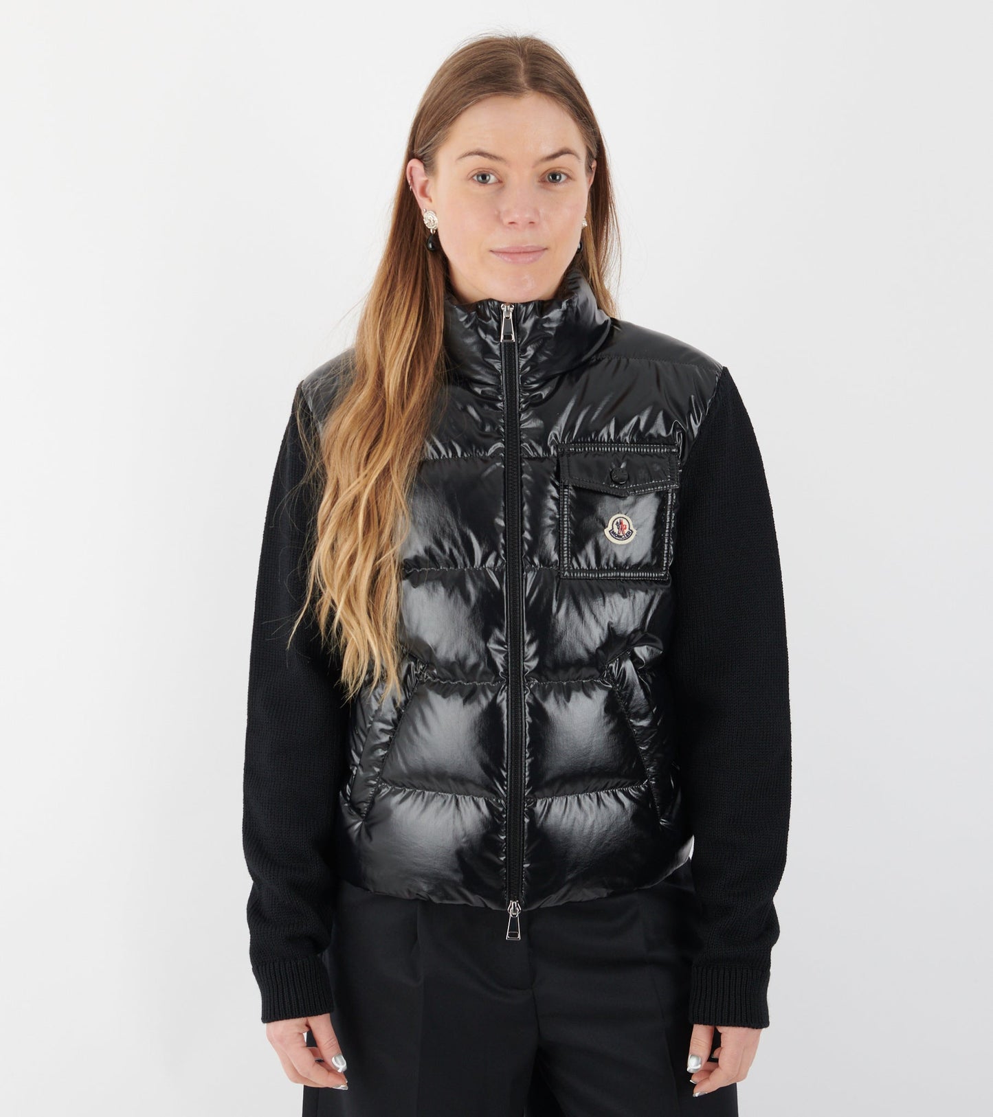 Padded Zip-up Wool Cardigan Black