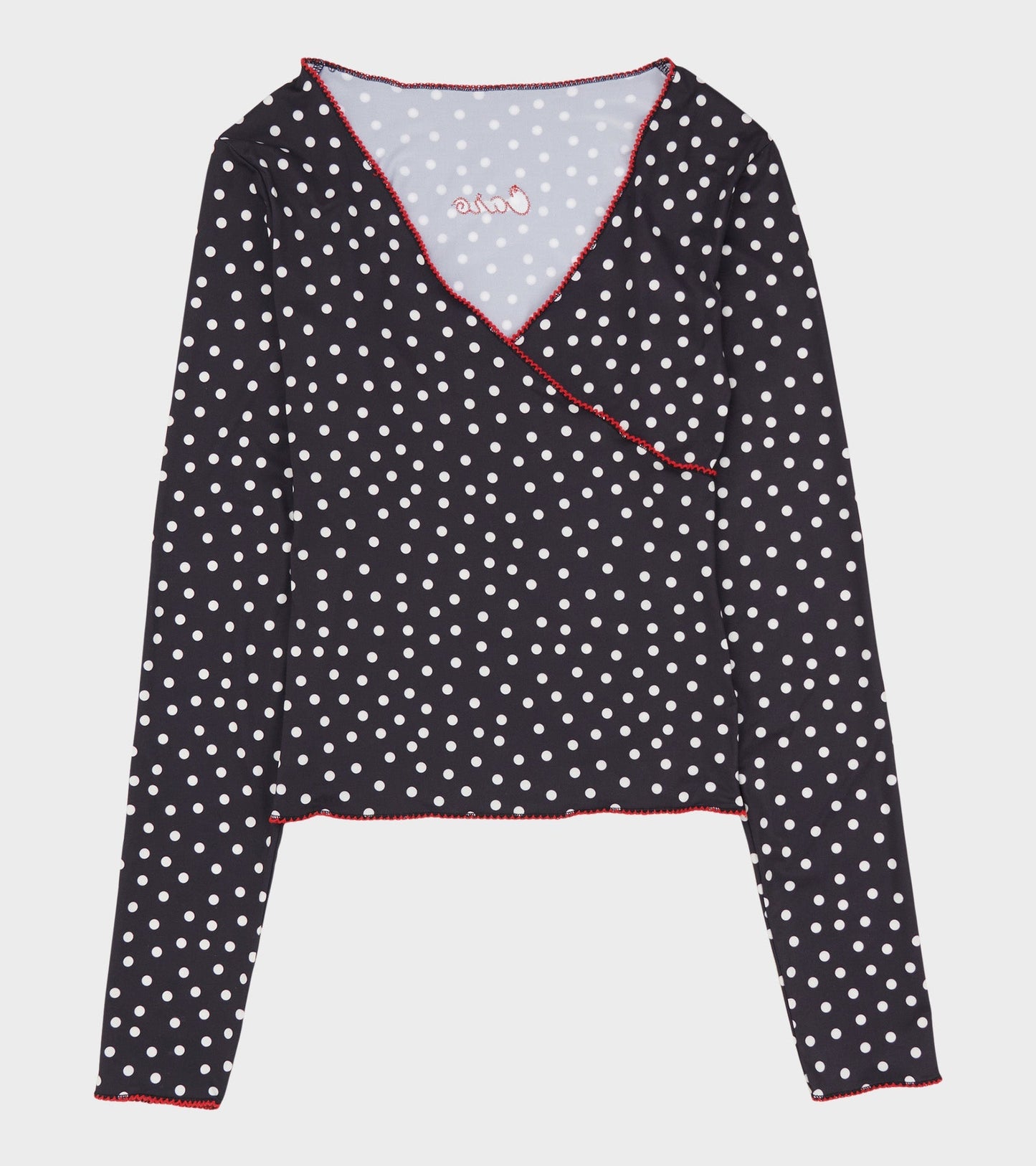 Jersey Wrap Top Black Dots