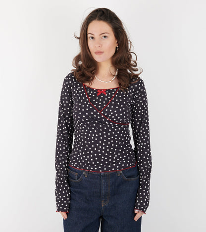 Jersey Wrap Top Black Dots