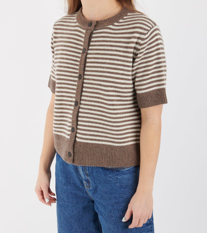 Carmine Cardigan White/Brown Melange Stripe