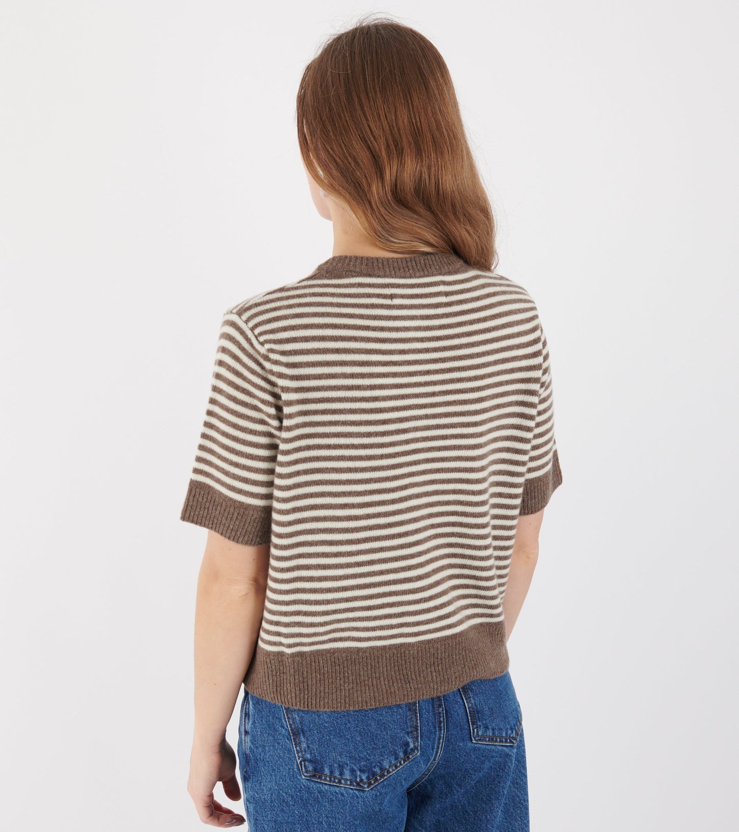 Carmine Cardigan White/Brown Melange Stripe