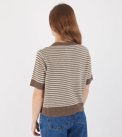 Carmine Cardigan White/Brown Melange Stripe