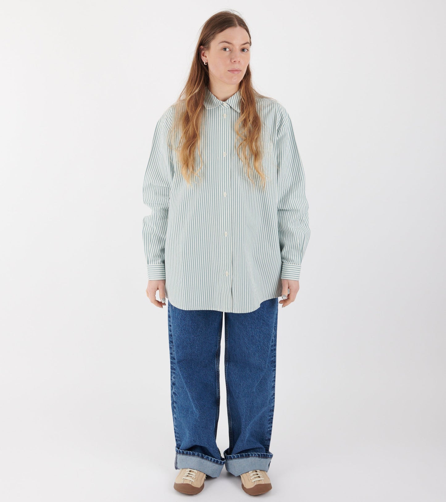 Edgar Shirt White/Aqua Stripe