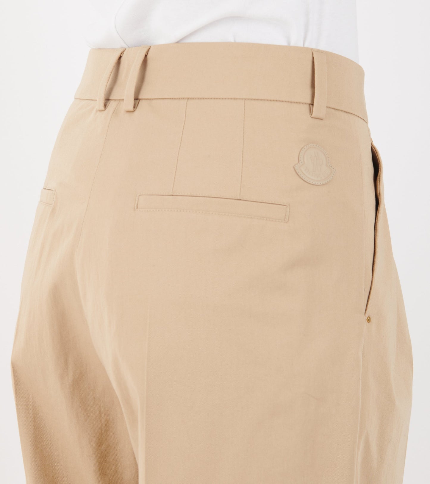Cotton Wide-leg Tailored Trousers Beige