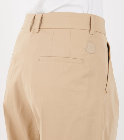 Cotton Wide-leg Tailored Trousers Beige