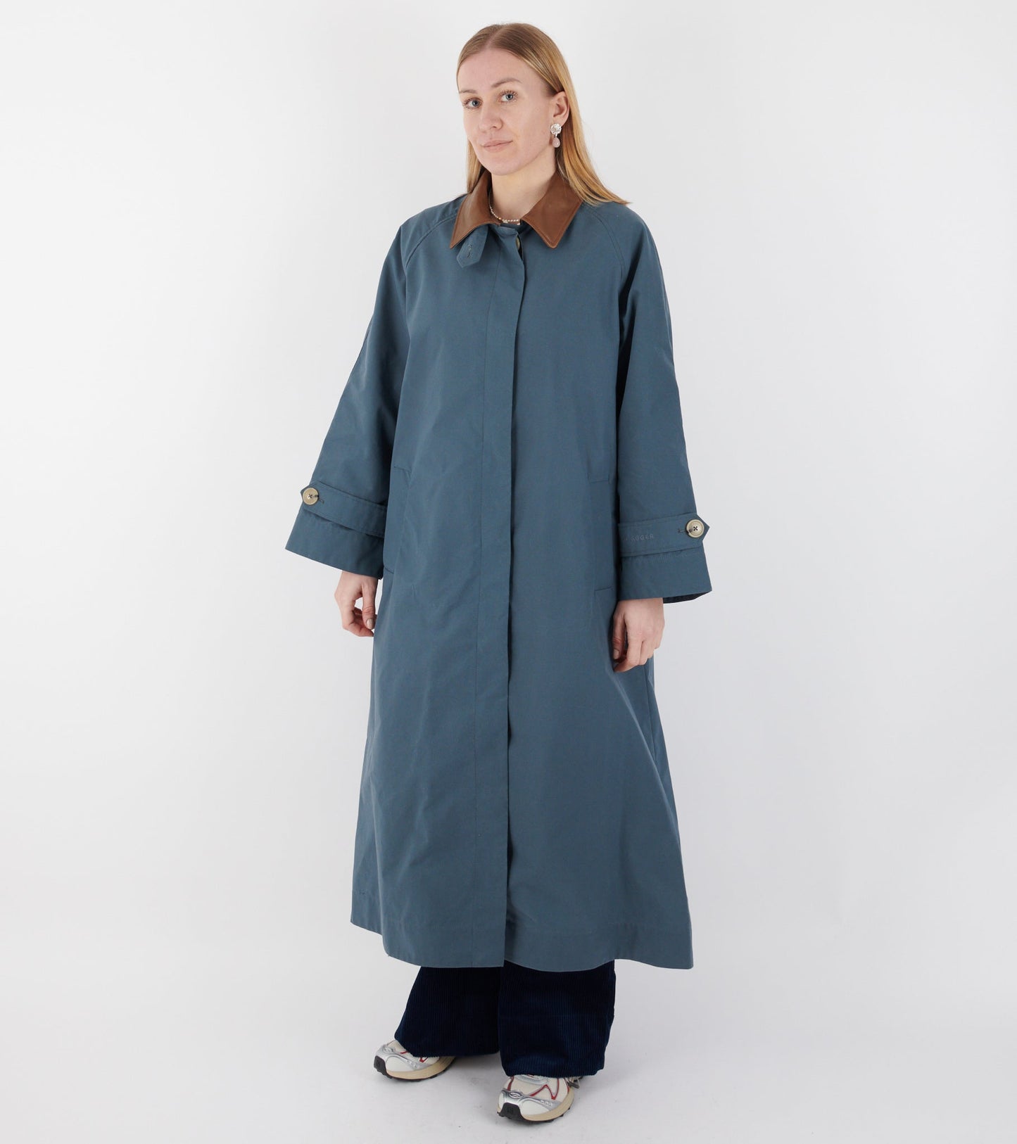 Waxed Cotton Mac Coat Dove Blue
