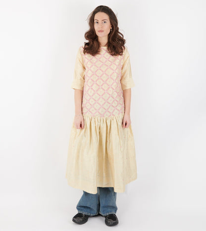 Sonya Dress Silk White Pink Pearls
