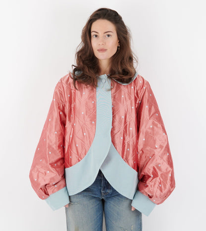 Daisy Jacket Silk Peach Blue Dots