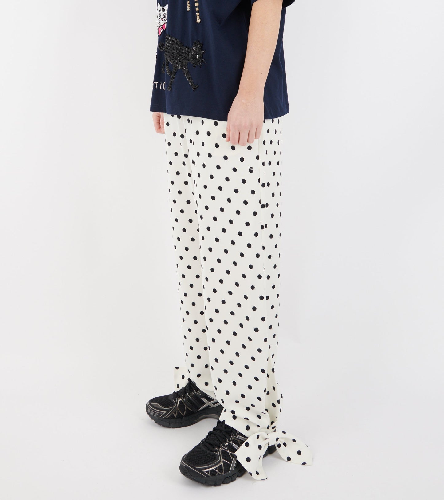 Coco Pants W. Bows White/Black Dots